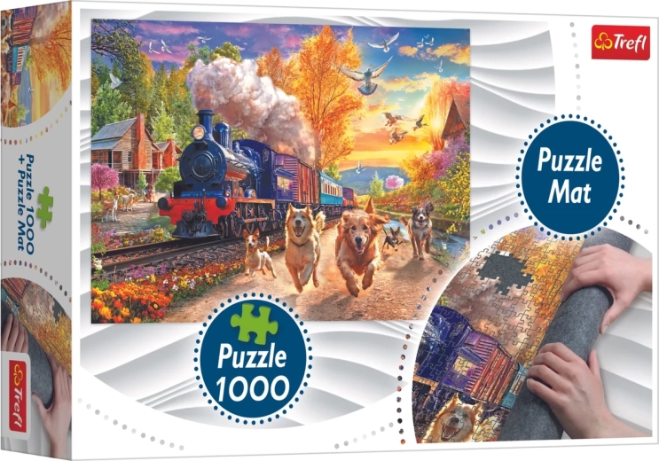 Puzzle Trefl Cursa cu trenul 1000 de piese + suport pentru puzzle