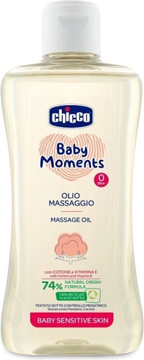 Chicco ulei de masaj pentru crustă de lapte cu bumbac și vitamina E, Baby Moments Sensitive 200 ml