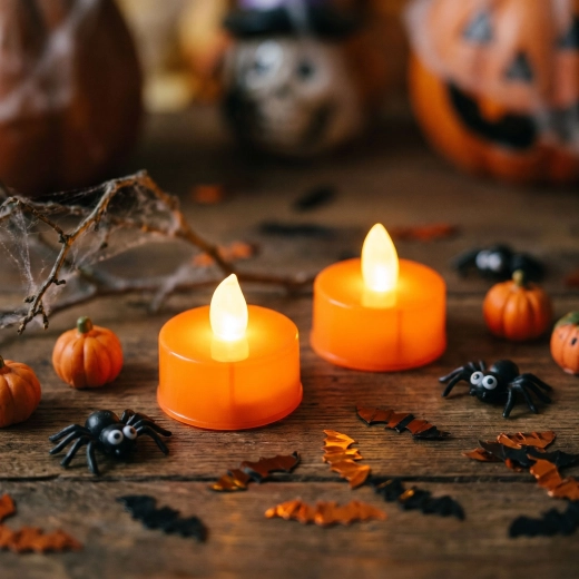 Lumânări LED tip pastilă pentru Halloween, portocalii, 2 buc.