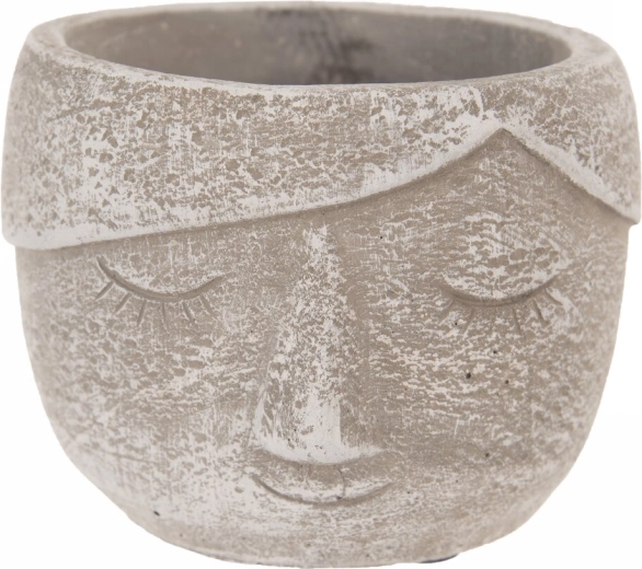 Ghiveci decorativ din beton în formă de cap, gri, 12 × 12 × 9 cm