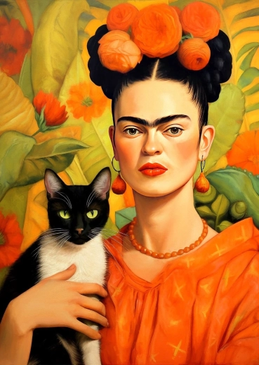 Puzzle Enjoy Frida Kahlo cu pisică, 1000 de piese