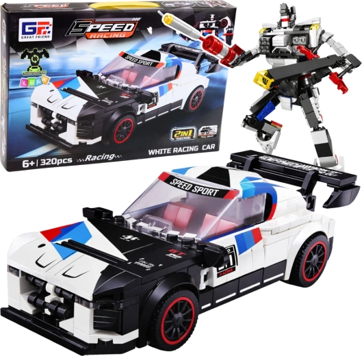 Set de construcție 2 în 1 mașină sport și robot, 320 piese, alb