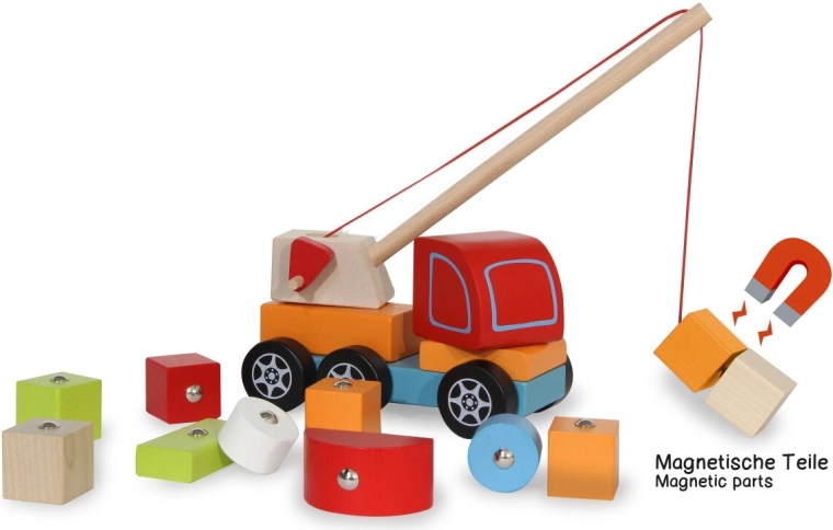 Macara din lemn Kidiwood cu set de construcție din 14 piese