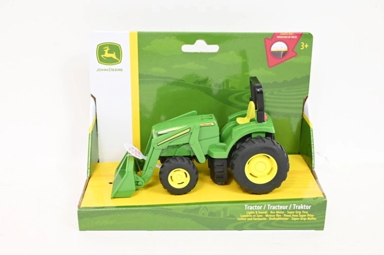 Tomy John Deere mini tractor cu cupă frontală, lumini și sunete