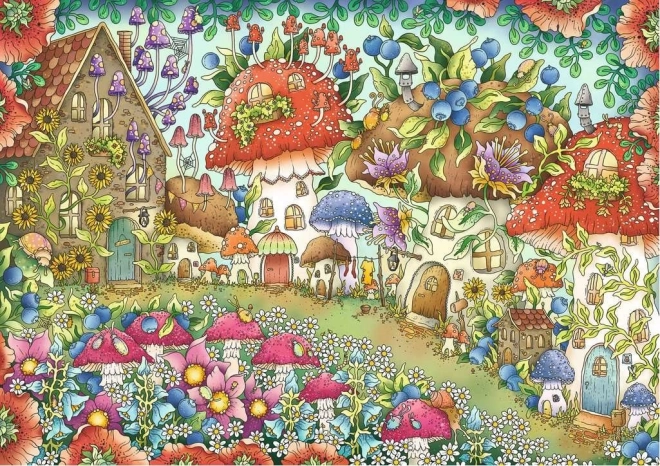 Puzzle RAVENSBURGER căsuțe drăgălașe din ciuperci pe o pajiște cu flori 1000 piese