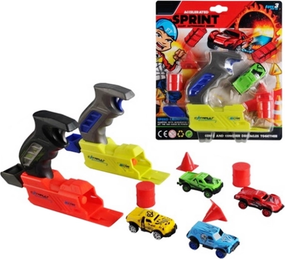 Mașină cu lansator și obstacole pentru copii