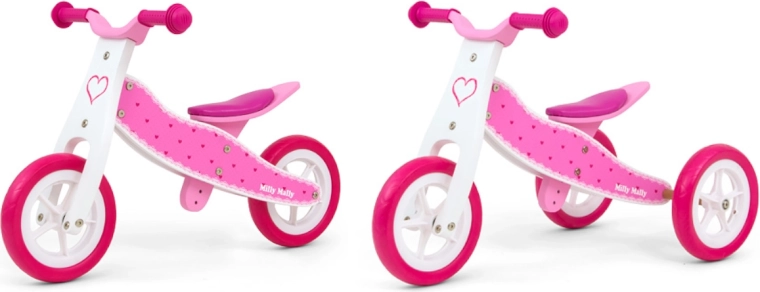 Bicicletă de echilibru Milly Mally 2în1 Cool Hearts - 1 bucată