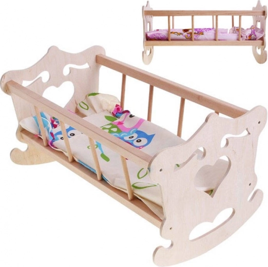 Leagăn din lemn pentru păpuși 50 cm + lenjerie ZA2021