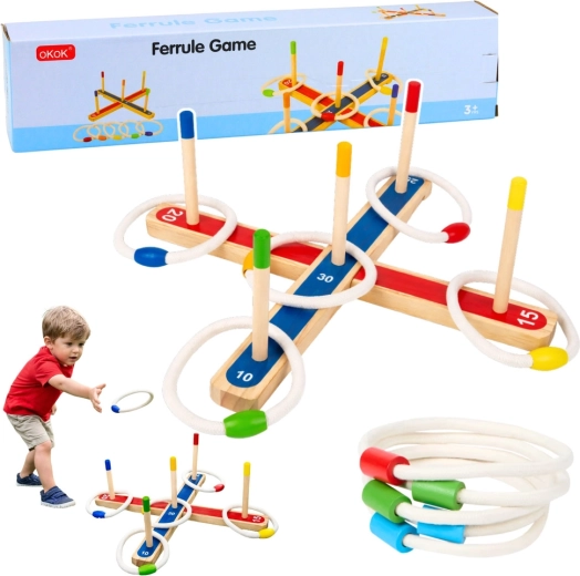 Joc de aruncat inele din lemn pentru întreaga familie, cu punctaj