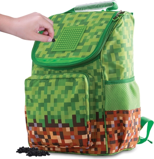Ghiozdan școlar Pixie crew verde-maro cu panou pixelat