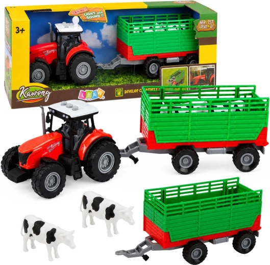 Tractor cu remorcă detașabilă pentru transportul animalelor, cu lumini și sunete (4 piese)