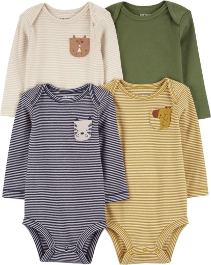Body pentru bebeluși cu mânecă lungă Navy/Olive Animal, 4 buc, NB/56