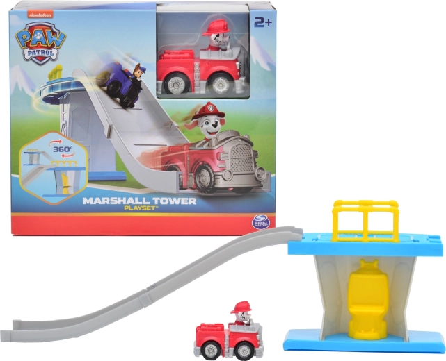 Paw Patrol mini turn cu pistă de coborâre și vehicul de pompieri Marshall