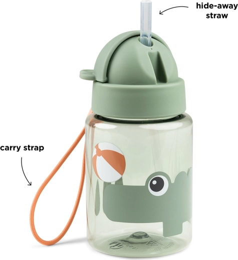 Sticlă Done by Deer cu pai Playground, verde, 280 ml