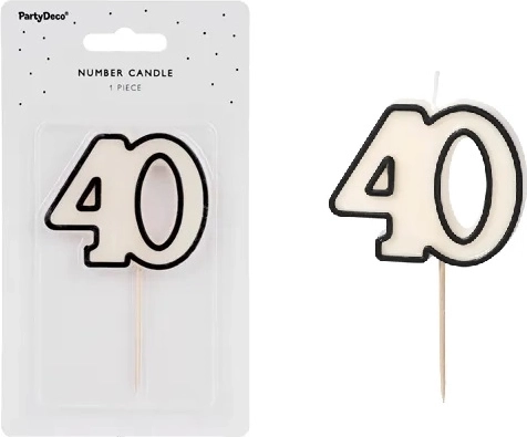 Lumânare aniversară pentru tort numărul 40 alb-negru - 1 bucată
