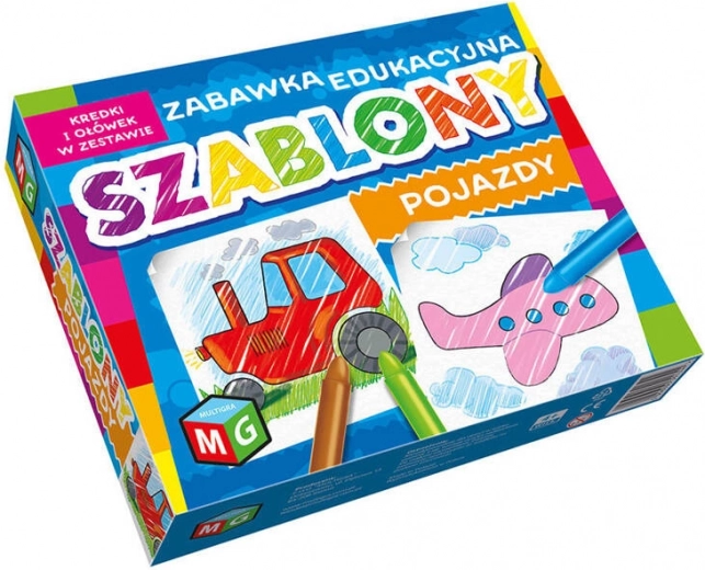 Șabloane vehicule cu creioane colorate, set