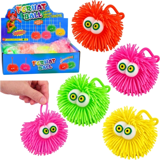 Minge puffer luminoasă cu ochi LED – antistres senzorial, mix de culori