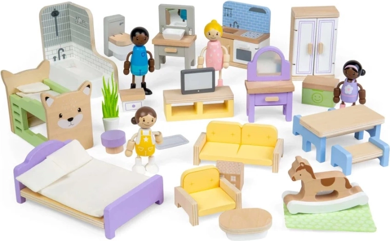 Bigjigs Toys set de mobilier din lemn pentru căsuța de păpuși