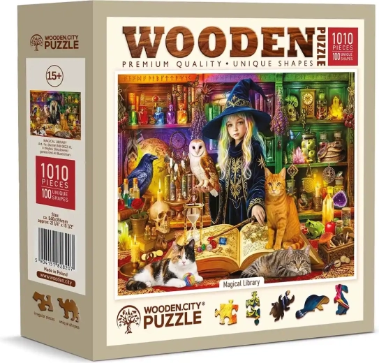 Puzzle din lemn Wooden City Bibliotecă magică, 1010 piese
