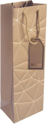 Pungă cadou din hârtie pentru vin, cu motiv auriu tip grilă, 12 × 9 × 36 cm