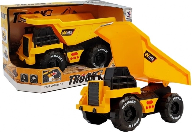 Basculantă galbenă pentru copii cu mecanism cu fricțiune, lumini și sunete