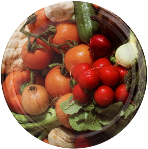 Set capace pentru conservare 82 mm cu motiv de legume (ridichi și ceapă verde) – 10 buc