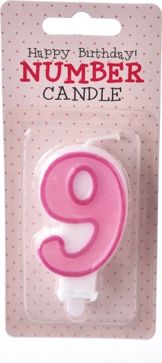 Lumânare pentru tort cifra 9 roz, 7 cm