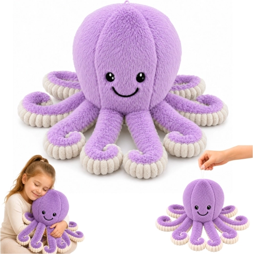 Caracatiță de pluș – jucărie de îmbrățișat cu tentacule elastice, mov, 50 cm