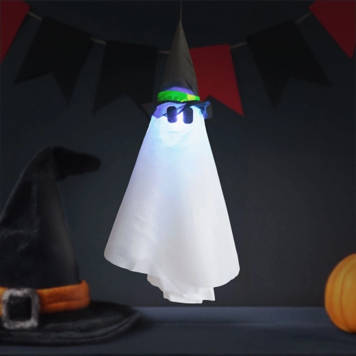 Decorațiune suspendată de Halloween, fantomă cu iluminare LED RGB, 70 × 50 cm