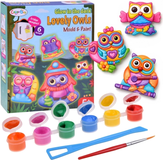 Set creativ pentru realizarea de magneți luminescenți în formă de bufnițe DIY
