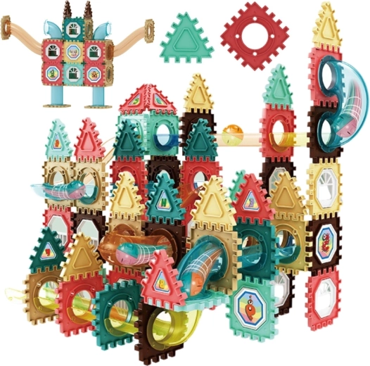 Set de construcție magnetic Woopie 3D cu pistă pentru bile, 128 de piese