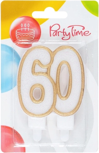 Lumânare aniversară 60 albă cu margine aurie