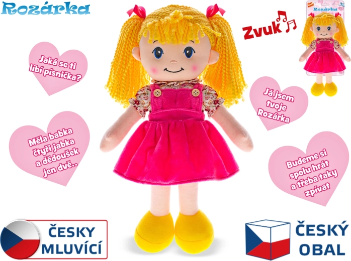 Păpușă de pluș vorbitoare Rozárka, blondă, cu lumini și sunete