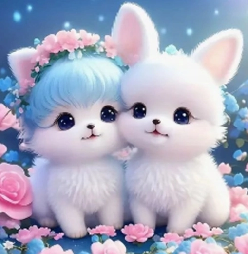 Pictură cu diamante Pisicuță cu iepuraș 30 × 40 cm