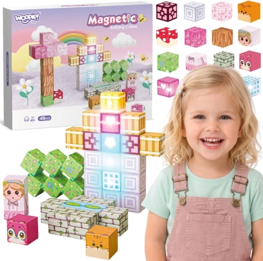Woopie cuburi de construcție magnetice 48 buc. Montessori 3D