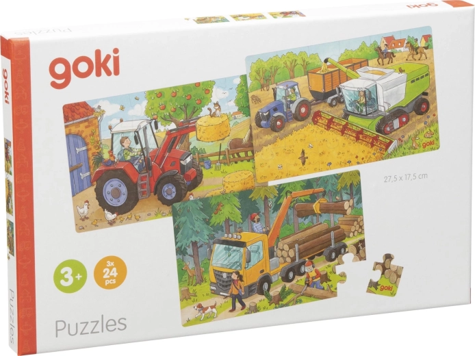 GOKI puzzle din lemn cu utilaje agricole 3 × 24 de piese