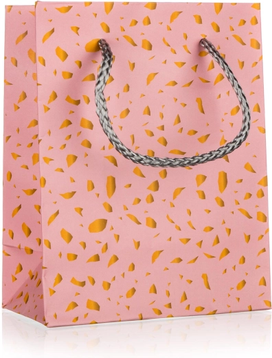 Pungă cadou S roz de cu elemente aurii 11 × 14 × 6 cm