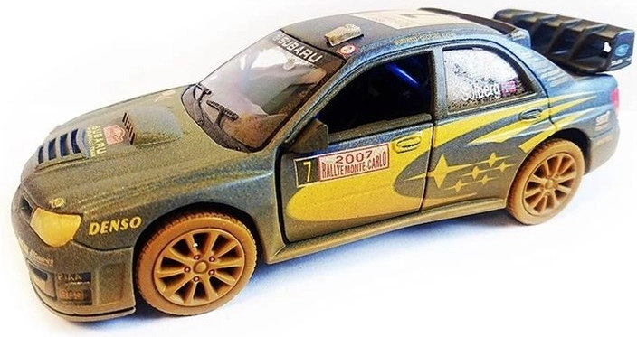 Subaru Impreza WRC 2007 model auto offroad 1:36 cu uși care se deschid și pull-back
