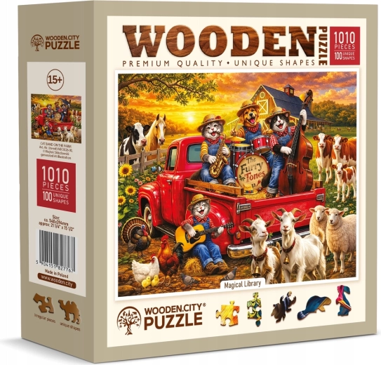 Puzzle din lemn WOODEN CITY Orchestra pisicilor la fermă, 1010 piese