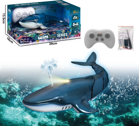 Balena RC cu fântână de apă – albastră