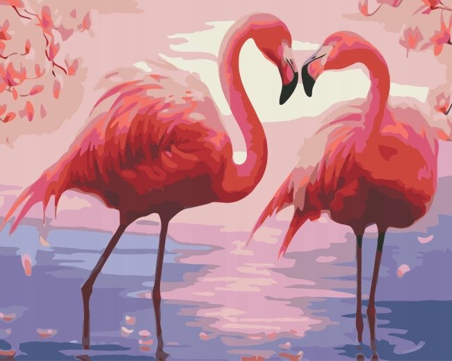 Norimpex Pictură după numere cu flamingi roz 40 × 50 cm
