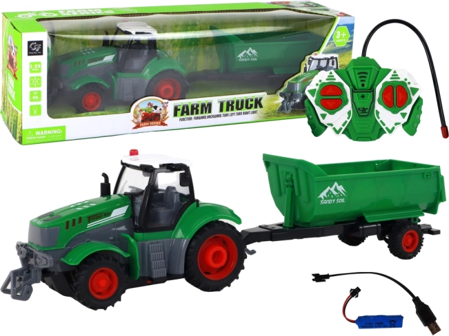 Tractor cu telecomandă cu remorcă 1:24, verde