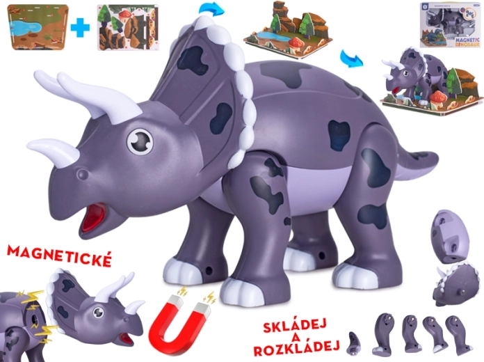 Dinozaur magnetic Triceratops 28 cm – set de construcție pentru copii