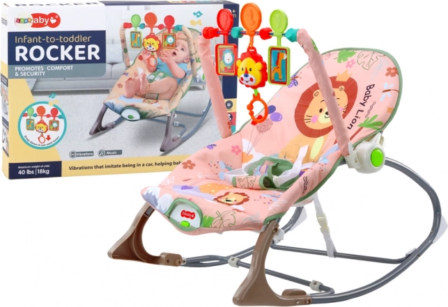 Leagăn pentru bebeluși Leul Roz cu vibrații și sunet