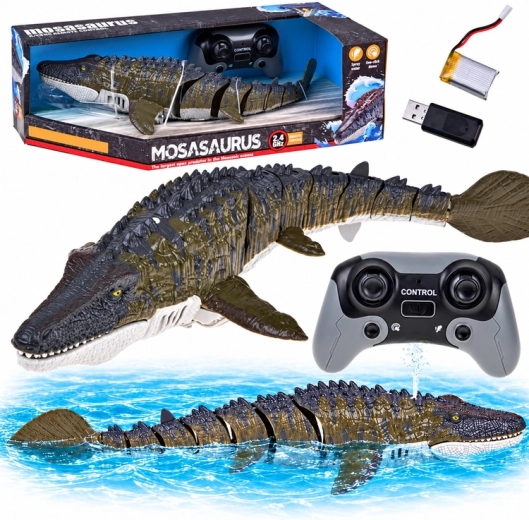 Mosasaur cu telecomandă pentru apă, înoată și pulverizează apă, 40 cm