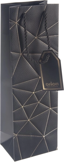 Pungă cadou din hârtie pentru vin, cu motiv grilă, neagră, 12 × 9 × 36 cm