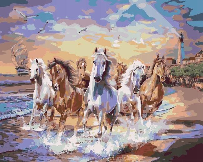 Norimpex Pictură pe numere Cai alergând de-a lungul coastei 40 × 50 cm