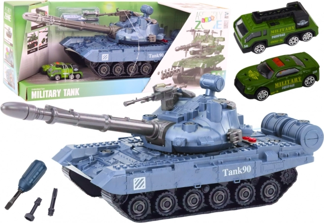 Tanc albastru interactiv pentru joacă cu unelte și sunete