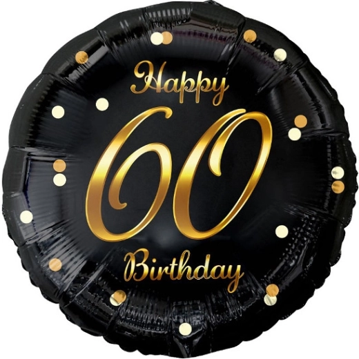 Balon din folie Happy 60 Birthday – negru cu imprimeu auriu