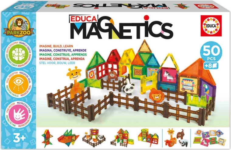 Set de construcție magnetic EDUCA Magnetics Zoo Park, 50 de piese